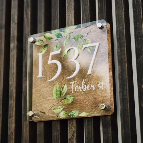 Individuell Gestaltete Doppellagige Hausnummernschilder Für Außenwände, Personalisierte Adressplaketten Aus Acryl Mit Straßennamen | 9 Designstile | Einzugsgeschenk(11.8in)