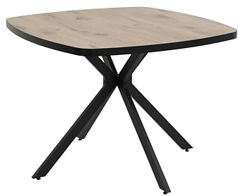Hela Tische, Esstisch Rotterdam, 100x100 cm, Viking Oak Dekor, Quadratische Tischplatte, Schwarzes Spinnen-Metallgestell