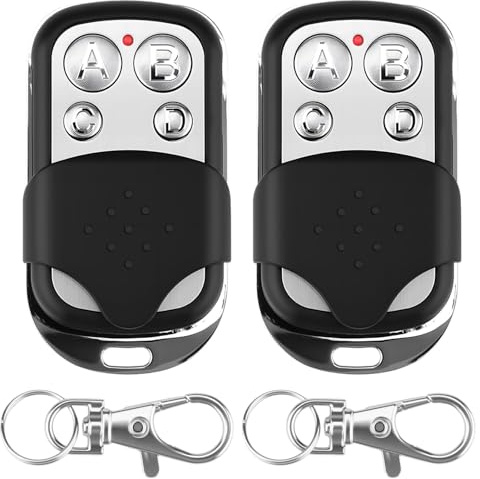 2 Piezas Mando Garaje 433MHz, Universal Mando Clonador 4 Botones Código Fijo, 433MHz Controles Remotos Botones con Letras, Mando Parking para Puerta de Garaje Automática