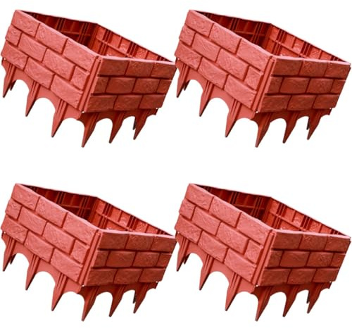 TOYANDONA 4 Pezzi Recinzione da Giardino in Plastica Bordura per Aiuole e Cortile Steccato Decorativo Flessibile per Protezione Piante e Ornamentazione Esterno Rosso Mattone