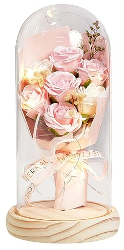 Maslasee Eternal Rose in Glass Dome with LED Lights, Flowers Gifts for Women, Birthday Gifts for Women, Womens Birthday Gifts,Gifts for Mum,Home Decor