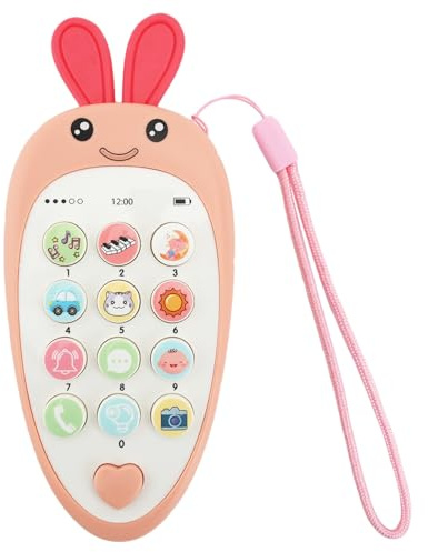 Teléfono Móvil para Bebé Teléfono Juguete para Niñas Niños Juguete Interactivo de Aprendizaje con Cordón Sonidos de Animales Canciones de Cuna y Mordedor Desmontable Regalo Educativo (Rosa Zanahoria)