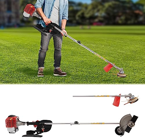 Benzin Rasentrimmer 26CC 2-Takt mit Schultergurt & 2 Schneidköpfen, Leistungsstark, Garten Unkrautvernichter & Kantenschneider, für Rasen, Obstgarten, Feldarbeit, Ergonomisch für Privat & Profi