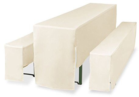 TexDeko Hussen für Bierzeltgarnitur gepolstert 5TLG Set Premium PRO Blickdicht Biertischhussen 220cm (Tischbreite: 70cm, Creme)