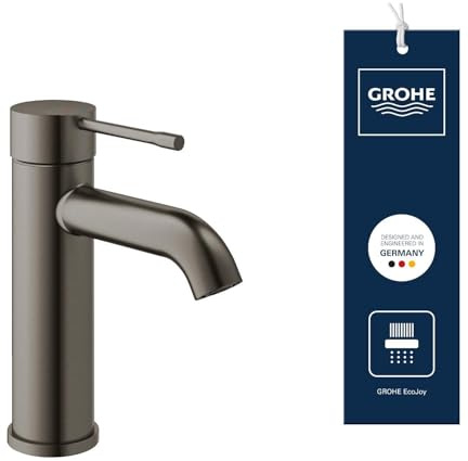 GROHE Essence, Waschtischarmatur, wassersparend (Wasserhahn für das Bad, 17cm hoch, Badarmatur mit langlebiger Oberfläche, einfache Installation am Waschbecken), anthrazit gebürstet, 23590AL1