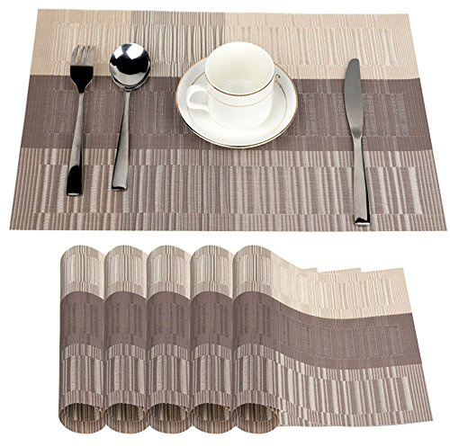 Fontic 6 Unidades 30x45cm Manteles Individuales Antideslizante de PVC Mantelitos Individuales - Antidesgaste y Lavable y Resistente Al Calor Antideslizante Fácilmente Almacenado (Dorado Claro)