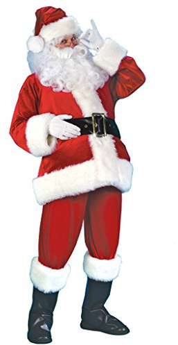 EraSpooky Men Christmas Holiday Deluxe Adult Santa Claus Costume Suit 7pcs (Red, One Size)