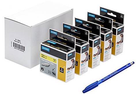 Dymo 18054 Rhino Industrieletiketten, Schrumpfschlauch, 9 mm x 1,5 m, Schwarz auf Gelb, 5 Stück