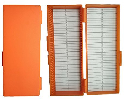 MUHWA Objektträger-Aufbewahrungsbox, 50 Positionen, Kunststoff, Orange