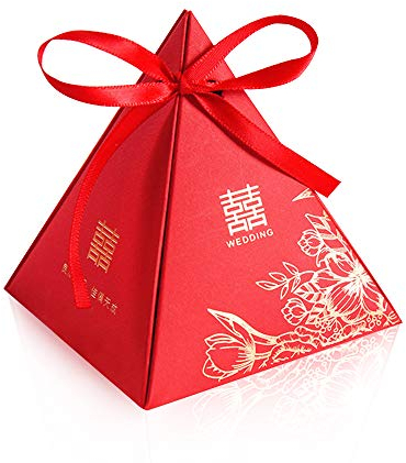 YFZYT Luxus Geschenkbox Candy Geschenkschachtel mit Band Süßigkeiten Schmuck Schachtel für Geburtstag Party Gartenparty Taufe Babyparty Baby Shower Festival Weihnachten - 100 Stücke(7*7*8cm), Stil#4