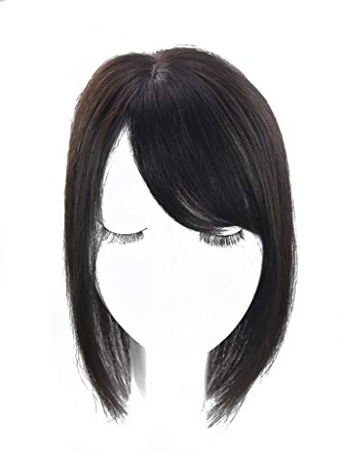 Hochdichter Echthaar-Topper mit natürlichem Teil für Frauen mit weißem oder dünner werdendem Haar, 30,5 cm (mit flachem Pony)