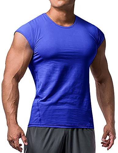 Herren Sportlich T-Shirts Kurz Ärmel Bodybuilding Fitness Tops Blau XL