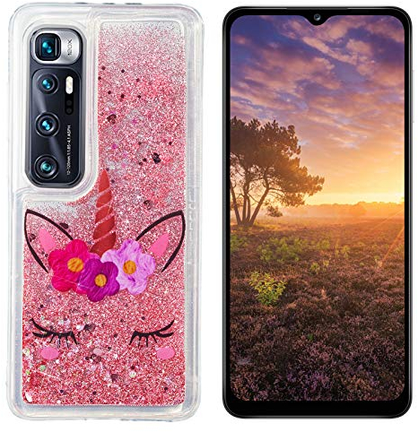 HopMore kompatibel mit Xiaomi Mi 10 Ultra Hülle Glitzer Transparent Silikon Handyhülle 3D Flüssig Case Schutzhülle Cover Hüllen Durchsichtig Glitter Gel Stoßfest Silikonhülle - Einhorn
