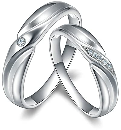 Daesar Damen Herren Ringe 950 Platin, Bandringe mit Diamant 0.06ct Ehering Verlobung Ringe Echt Weißgold mit Wunschgröße