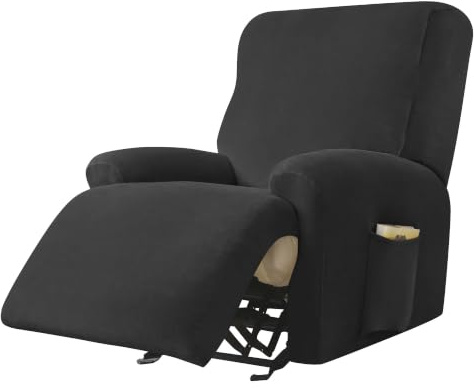 JHLD Stretch Sesselbezug Relaxsessel, Samt Ruhesessel Bezug 1/2/3 Sitzer Relaxsessel Bezug Weiche Ruhesessel Bezüge Anti-rutsch Mit Elastischem Boden Für Kinder Haustiere-schwarz-1 Sitzer