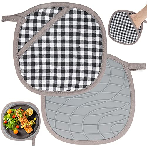 2 Guanti da Forno e Presine, Resistenti al Calore, in Silicone e Cotone, con Presa Antiscivolo in Silicone per la Cucina