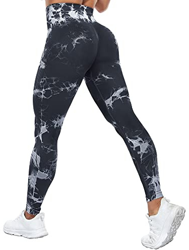 Yaavii Scrunch Butt Leggings Damen High Waist Push Up Booty Hose für Yoga Fitness Gym Workout Tie Dye Schwarz S