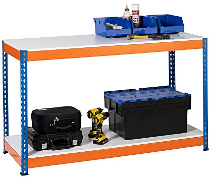 Melamine Extra HEAVY DUTY 2 Level Workbench 400kg(UDL) Workstation Home Garage DIY Work Table 900mm H x 1200mm W x 600mm D - 400KG UDL