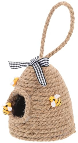 EXCEART Runde Wabe Bienenfest-hängeornament Thema Wanddekoration Aus Holz Bienendekor Dekorative Wabe Gewebte Wabe Biene Küchendekoration Garten Vogelhaus Stroh Draussen Das Schild