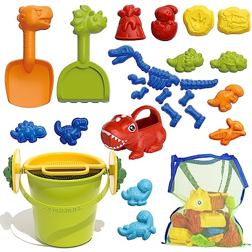 Lehoo Castle Sandspielzeug, Dino Sandkasten Spielzeug mit Strandspielzeug Kinder Tasche, Sand Förmchen, Gießkanne, Eimer, Schaufel Werkzeugsätze, Spielzeug für Den Strand für Jungen Mädchen