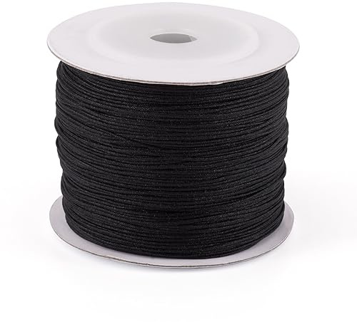 PandaHall 142 Yards 0,6 mm geflochtenes Nylonfaden, schwarz, chinesisches Knotenschnur, Makramee, geflochtene Perlenschnur, Schnur für Kumihimo-Halsketten, Freundschaftsarmbänder