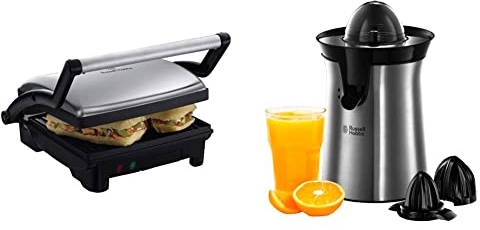 Russell Hobbs Griglia Elettrica, Tostapane, Scalda Panini Grill 3in1, 1800 W, Piastre antiaderenti & Spremiagrumi Elettrico, Bicchiere Grande e Piccolo, Rotazione bidirezionale