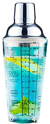 Shaker per cocktail in vetro da 14 once, shaker per Martini stampato con 6 ricette di bevande, bicchiere per miscelazione misurato e shaker per bevande superiore in acciaio inossidabile