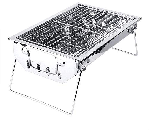 Edelstahl-BBQ-Holzkohlegrill, tragbares, zusammenklappbares Outdoor-Grillgerät für Camping, Tailgating, Backpacking