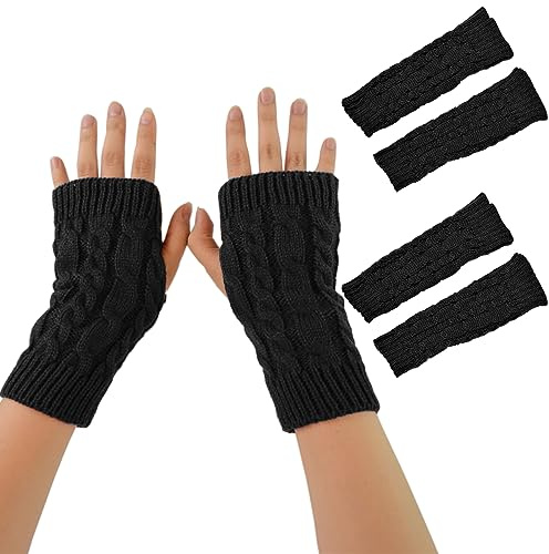 Scettar Handstulpen, 2 Paar Weicher Strick Handschuhe Ohne Finger, Winter Handschuhe Fingerlos Für Mädchen, Fingerlose Handschuhe Damen Für Weihnachten/Geburtstagsgeschenk