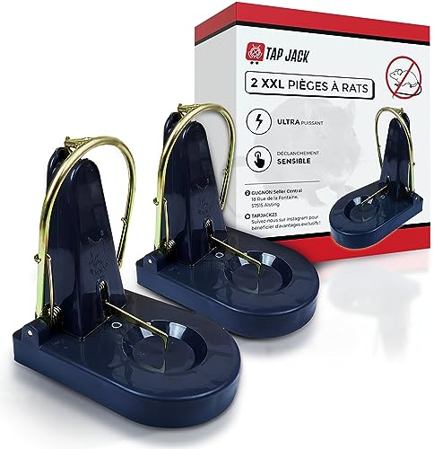 TAP JACK Pack de 2 maquetas para ratas y ratones profesionales, potente trampa XXL antidañinas, resistente y eficaz, para captura rápida, sin veneno ni productos químicos, reutilizable y duradero