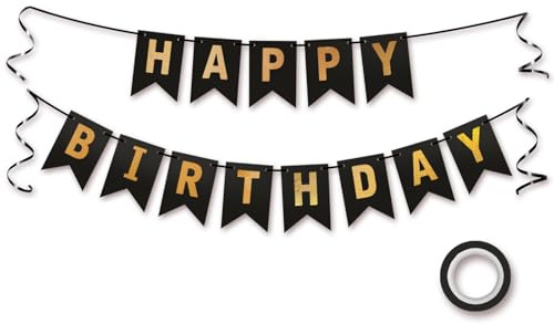 Koliphy Happy Birthday Girlande, Schwarz Gold Geburtstagsdeko, Geburtstag Banner Deko für Jungen, Mädchen, Männer und Frauen