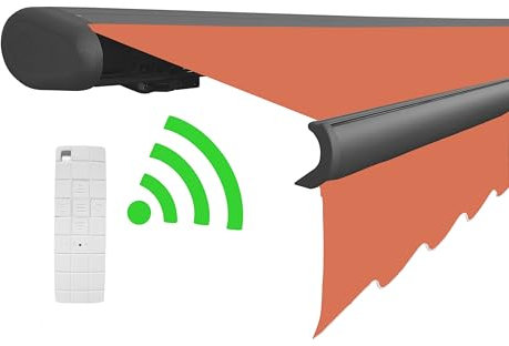 Arilco Elektrische Vollkassettenmarkise Kassettenmarkise Gelenkarmmarkise Markise Sonnenmarkise Sonnenschutz in vielen Farben und Größen wählbar in der Kassettenfarbe Anthrazit (5x3m Pfirsich)