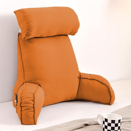 XIEMINLE Großes Lesekissen für Sofa, Stuhl, Bett, Armkissen, Kuschelkissen, Lendenwirbelstützkissen, Rückenlehne, Loungekissen, Taillenkissen, Rückenstützkissen zum Lesen, 75 x 40 x 55 cm, Orange