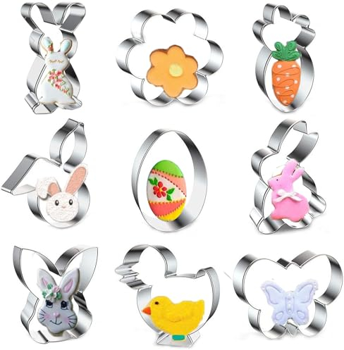 Ausstechformen Ostern 9 Stück, Edelstahl Ausstecher Ostern, Ausstechform Osterhase Ostereier，Keksausstecher Ostern für Ausstechen von Keks, Fondant, Kuchen