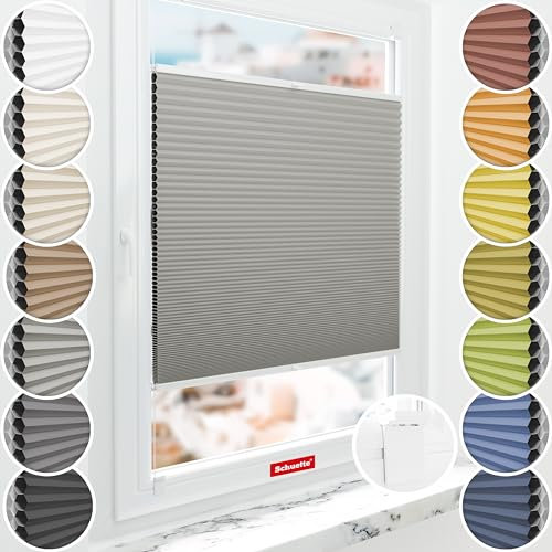 Schuette® Wabenplissee ohne Bohren zum Kleben: Silver Mist (Grau) ● 30x80cm (Breite x Höhe) ● Suprafix Faltrollo Klebehalterung ● Bequeme Rollo Montage inkl. Video