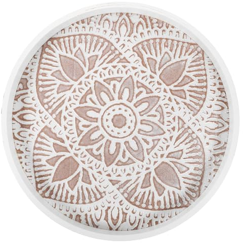 KICHOUSE Wooden Serving Tray Round Tea Snack Fruit Storage Plate Vintage Style Large Capacity for Home Party Shop