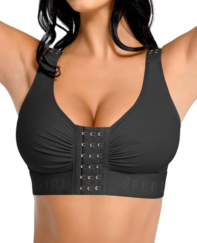 FeelinGirl Post Surgery Compression Bra Front Closure Mastectomy Bra | Post Surgical Recovery Push Up Bra with Adjustable Straps Wirefree