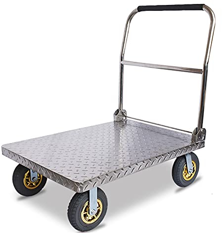 Plattform-Handwagen Plattformwagen, Edelstahldeck, große Tragfähigkeit und klappbarer Griff mit Schwamm, ideal for schwere Transporte Zusammenklappbarer Handkarren ( Color : 202steel , Size : 5in whee