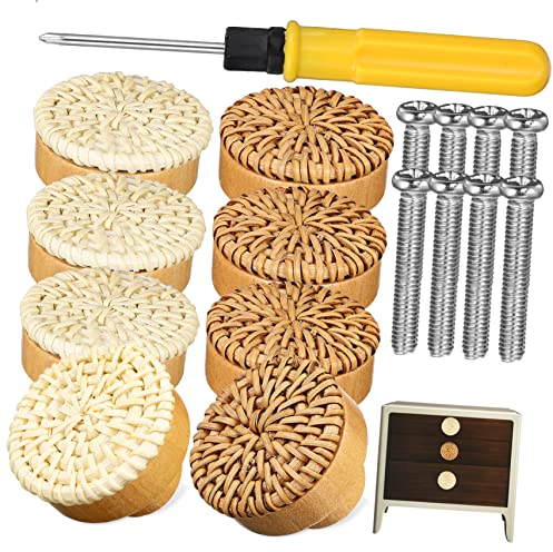 FUNOMOCYA Rattan-kommodenknöpfe Mit Schrauben Und Schraubendreher Geflochtene Möbelknöpfe Für Schränke Und Natürlicher Und Rustikaler Stil Für Ihre Einrichtung