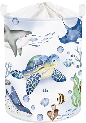 Clastyle Meerestiere Kinder Wäschekorb mit Henkel Krabben Kleidung Spielzeug Aufbewahrungskorb Jungen Mädchen Aufbewahrungsbox für Babyzimmer Bad, Schildkröte, 36x45 cm