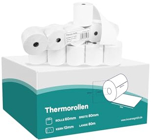 Inoverse Thermorollen 80x60x12 mm, 50m 25 Rollen, EC Rollen Thermopapier | BPA-frei Kassenrollen, EC-Cash Bonrollen, für EC-Geräte und Kartenterminals, für Bankomat und Kassensysteme, Kassenbon Rolle