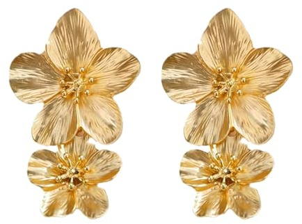Goiern Große Blume Ohrringe Gold Doppelschichtige Blume Baumeln Ohrringe Metall Blütenblatt Ohrstecker Metall Floral Ohrstecker Übertrieben Aussage Für Mädchen und Frauen
