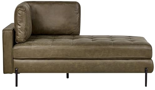 Beliani Chaiselongue Kunstleder grün linksseitig mit Kissen Metallgestell modern Rebais