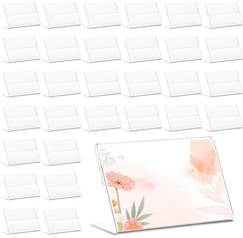 ZOFUN 60 Stück Mini Acryl Etikettenhalter Kunststoff, 8 x 5 cm Vertikal Acryl Etikettenhalter Tischaufsteller, Aufsteller Transparent Preisschildhalter Tischaufsteller für Geschäfte Supermärkte Büros