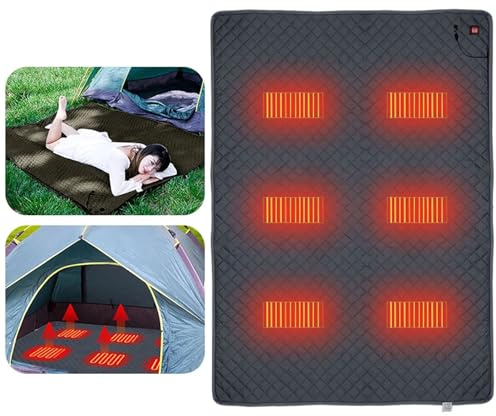 SULQING Tragbare beheizte Schlafsackunterlage, beheizte Außenschlafsackeinlage, 6 Heizzonen für Camping bei kaltem Wetter, zu Hause und im Büro