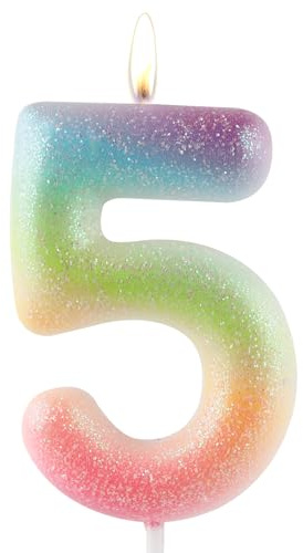Zolunu Glitter bunte 5 Geburtstag Kerze, Geburtstag Nummer 5 Kerze Cake Toppers für Mädchen Frauen, Glitter bunte thematische Party Dekorationen liefert Geburtstagsgeschenke