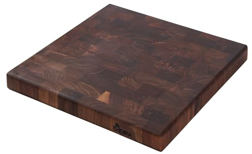 Cozifa Grande planche à découper carrée en bois de noyer foncé américain 35,6 x 35,6 x 3 cm pour cuisine et bloc de boucher fini avec huile de lin, cire d'abeille, cire de carnauba et huile de citron