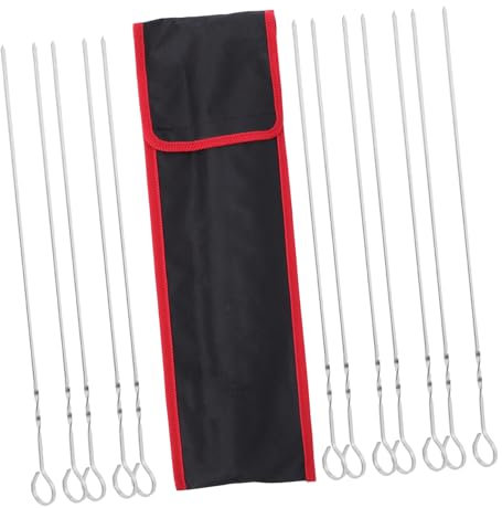 12 pinchos largos de metal para kebab, pinchos de acero inoxidable, pinchos de metal reutilizables, con bolsa, para cocinar al aire libre y barbacoas