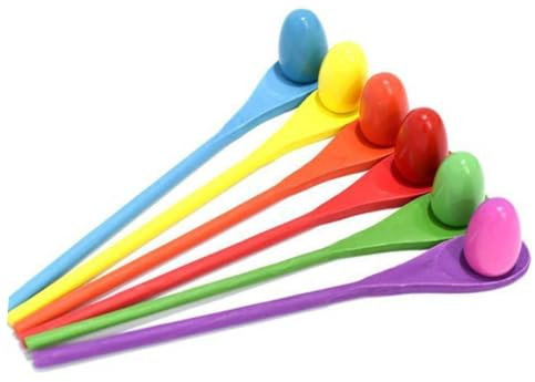 VICASKY Egg and Spoon Relay Race Set for Kids, Sensory Integration Training Tool Wooden Spoon and Ball, Outdoor Balance Game Toy for Children, Random Color