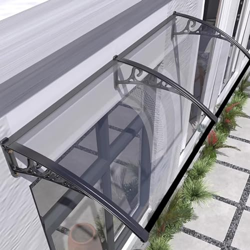 Genérico Toldo de policarbonato Negro para Puerta Delantera con Soporte de Aluminio, 80 x 120 cm, protección contra el Sol, la Lluvia y la Nieve, toldo para Patio Exterior para contraventanas, cubier